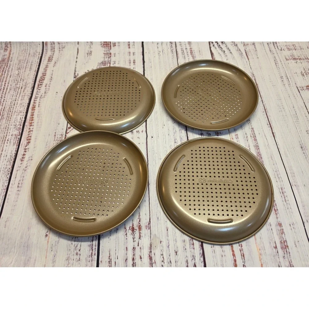 Calphalon Pizza Pans 7in Bronze Excellent Set of 4 Perforated Nonstick